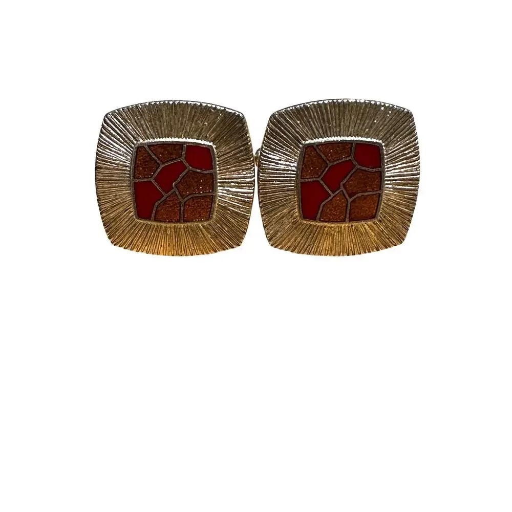 Vintage Gold and Red Square Cuff Links
